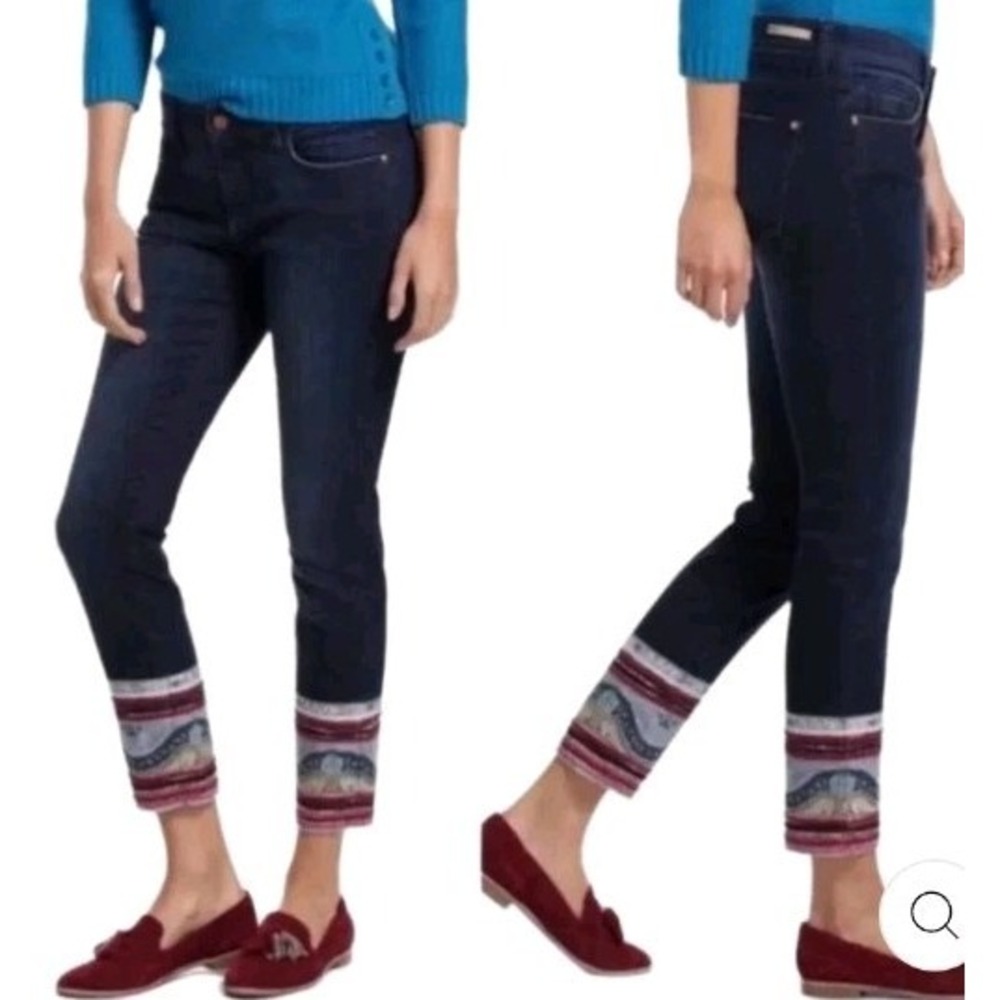 Pilcro and the Letterpress Stet Slim Straight Embroidered Cuff Jeans Blue 28
